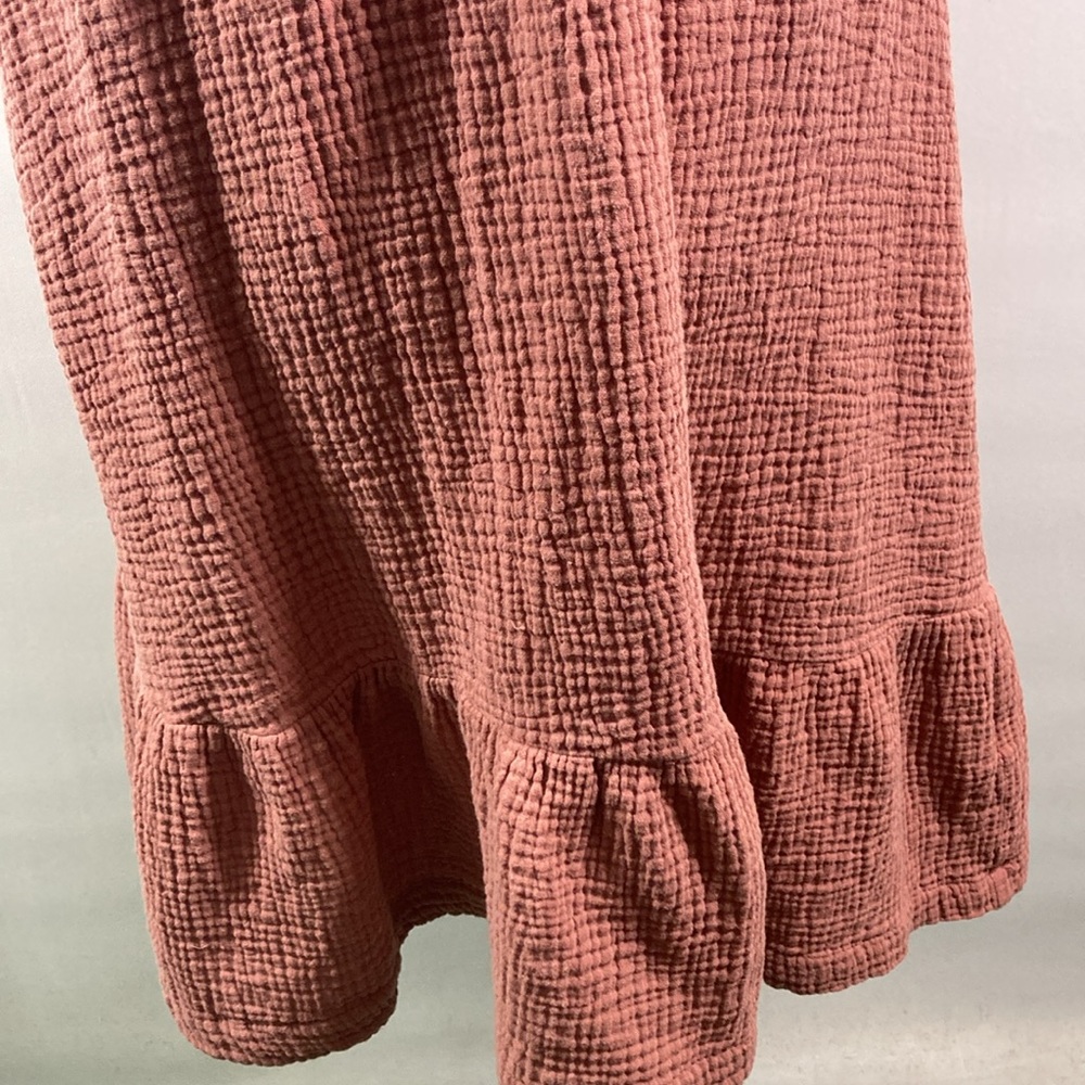 Just Living Dress Women Size XS Mauve 100% Cotton V Neck Elastic Waist & Sleeves - Picture 3 of 9